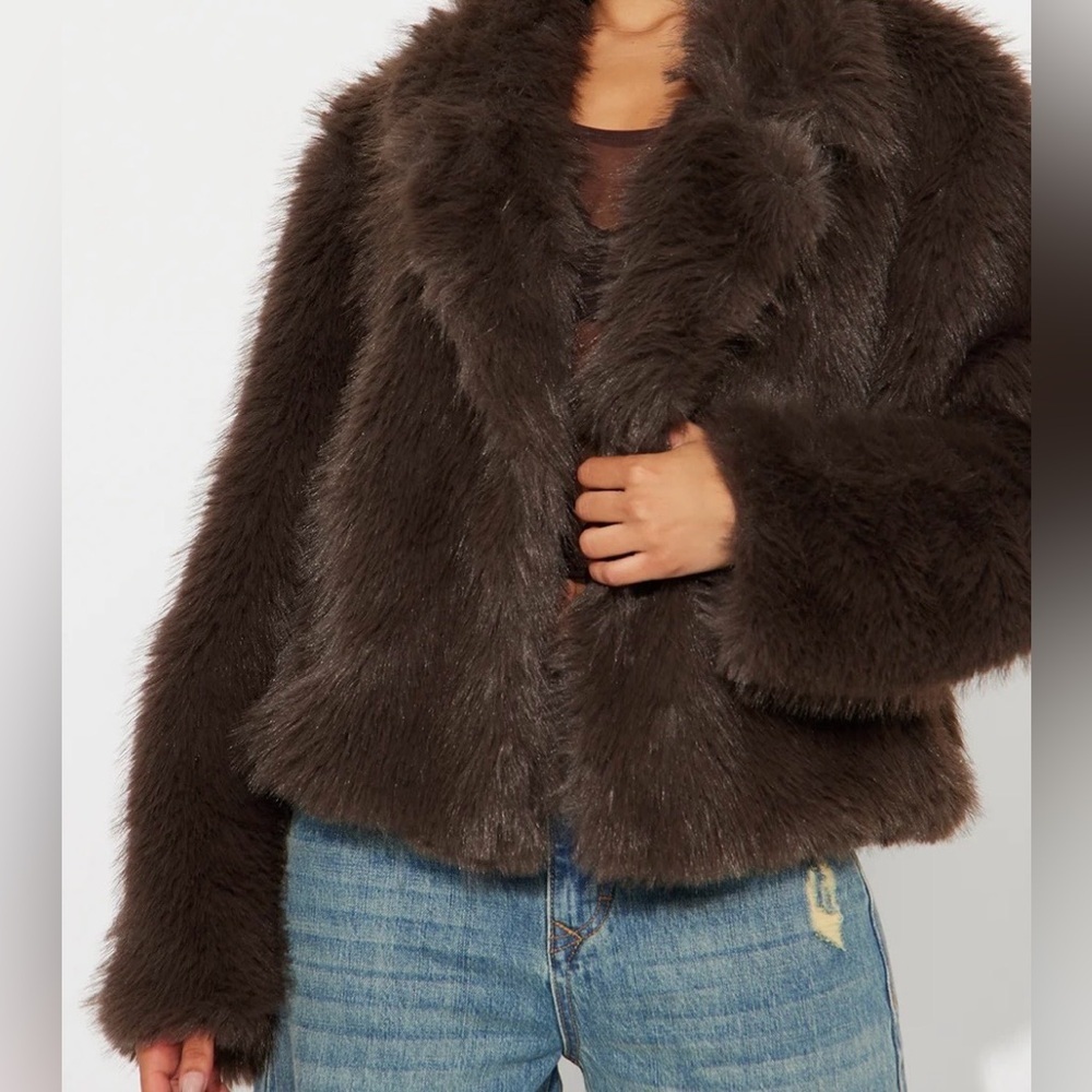 Women's Faux Fur Jacket - Dark Brown
